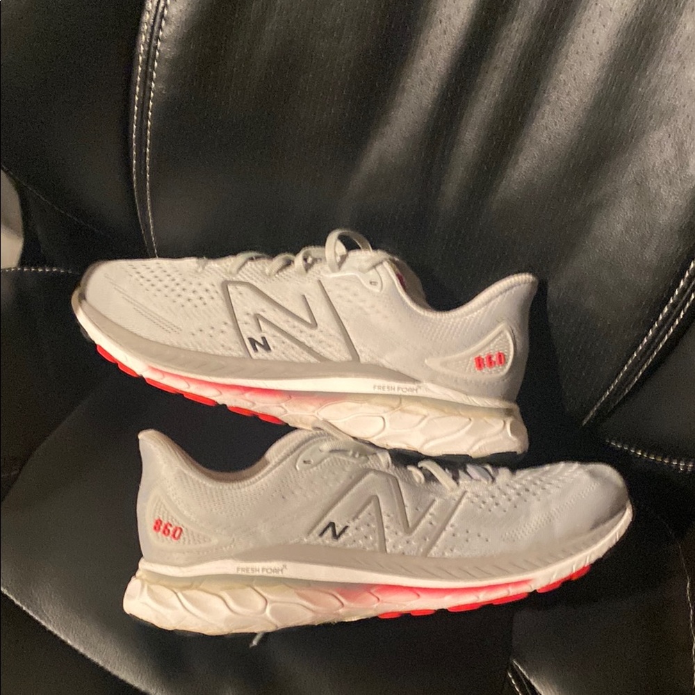 New Balance Light Gray and Red Athletic Sneakers Size 12